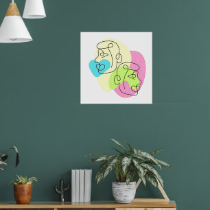 Póster Caras Gemelas Coloridas Línea Abstracta