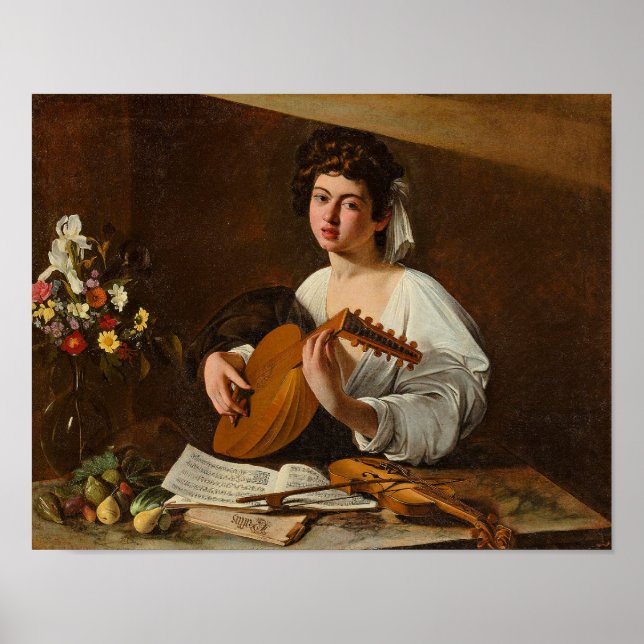 Póster Caravaggio - El jugador de Lute (Frente)