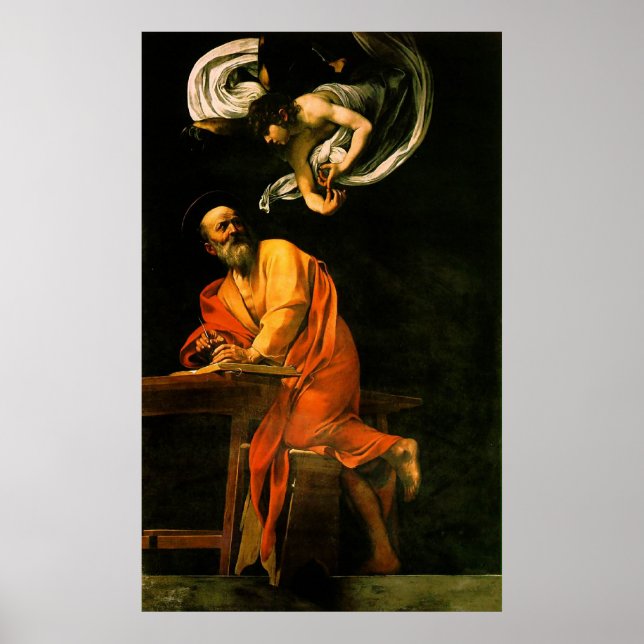 Póster Caravaggio La Inspiración De San Mateo (Frente)