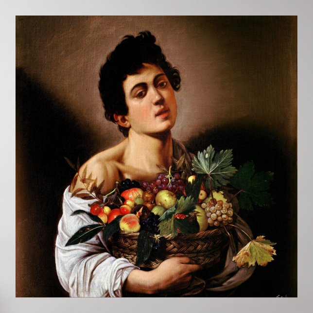 Póster Caravaggio "Niño con cesta de fruta" (Frente)