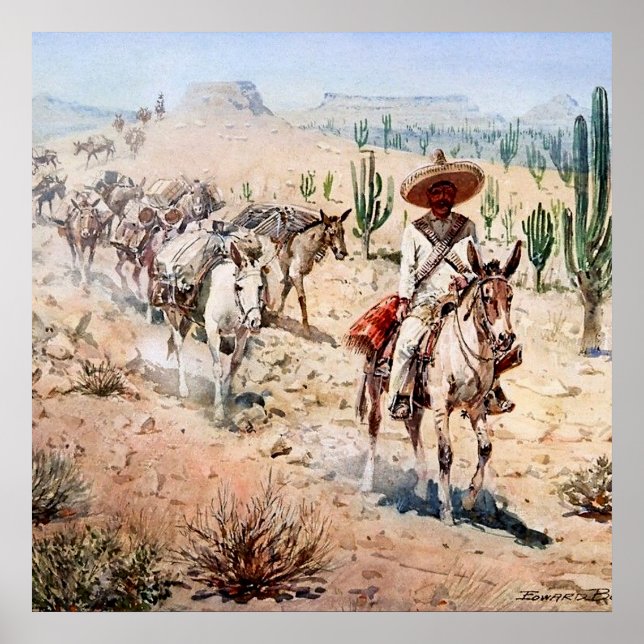 Póster “Caravana de equipaje de vaquero” de Edward Borein (Frente)