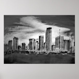 Póster Carbón de Miami Skyline