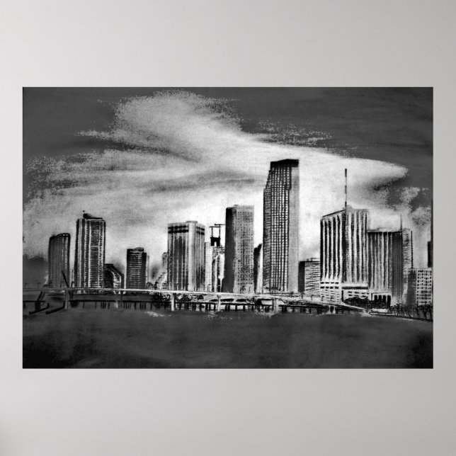 Póster Carbón de Miami Skyline (Frente)
