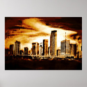Póster Carbón de Miami Skyline