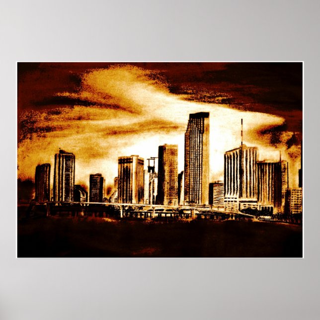 Póster Carbón de Miami Skyline (Frente)