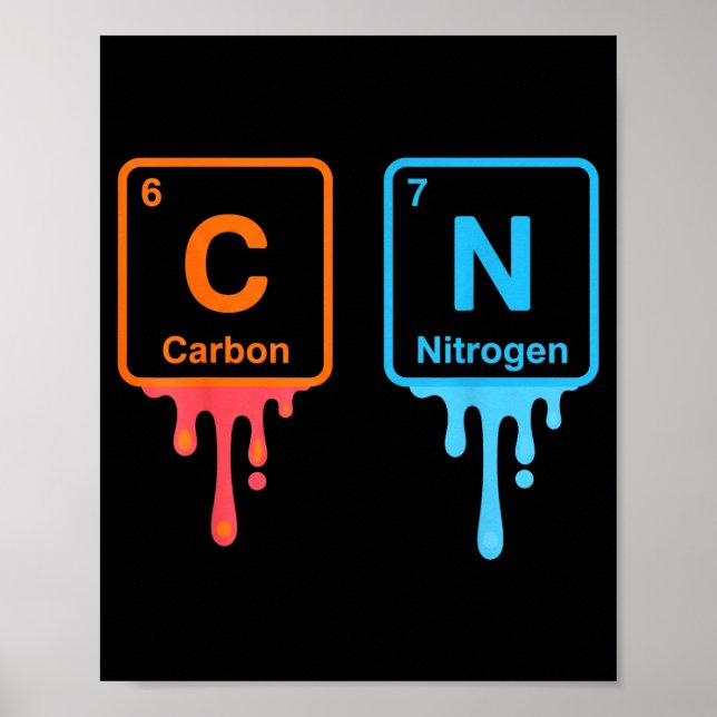 Póster Carbon Nitrogen Science Design Fun Chemistry Lover (Frente)