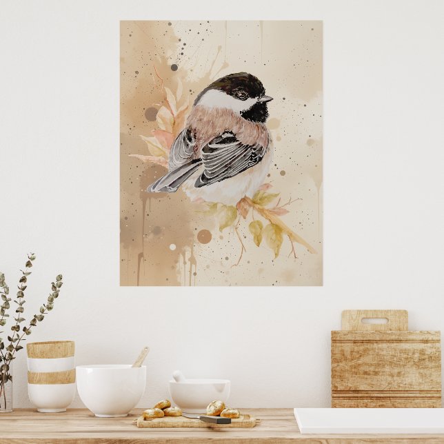 Póster Carboncillo de ave Chickadee pintado a mano origin (Cocina)
