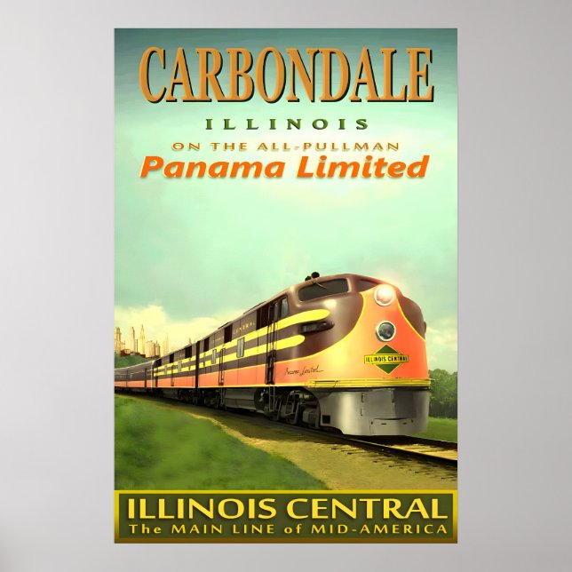 Póster CARBONDALE Ferrocarril Central de Illinois PANAMÁ (Frente)