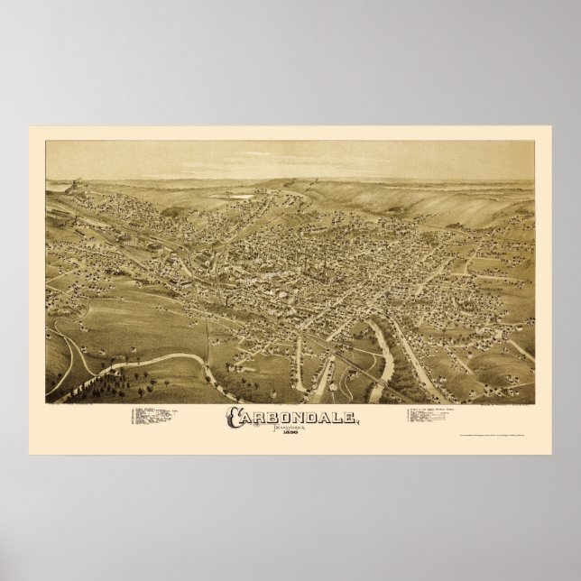 Póster Carbondale, mapa panorámico de la Autoridad Palest (Frente)