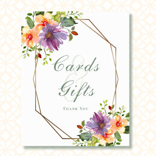 Póster Card and Gifts Watercolor Floral Gold Octagon