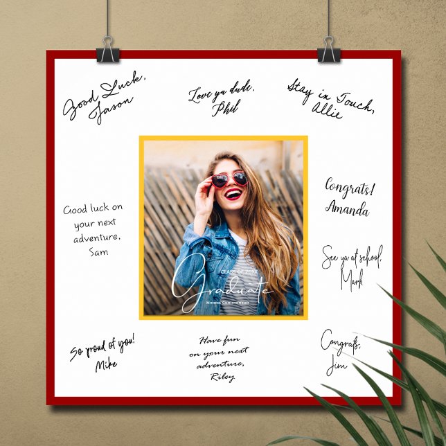 Póster Cardenal autográfico de graduación fotográfica y o (Graduation autograph photo poster with scarlet and gold border, INSTANT DOWNLOAD and/or PRINTED)