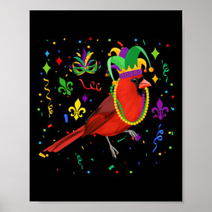 Póster Cardenal Bird Usando Mardi Gras Bebidas Jester Gor