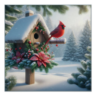 Póster Cardenal de invierno en un hogar festivo
