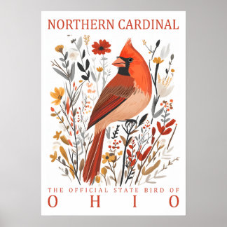 Póster Cardenal del Norte de Ohio Ave Estatal Botánica