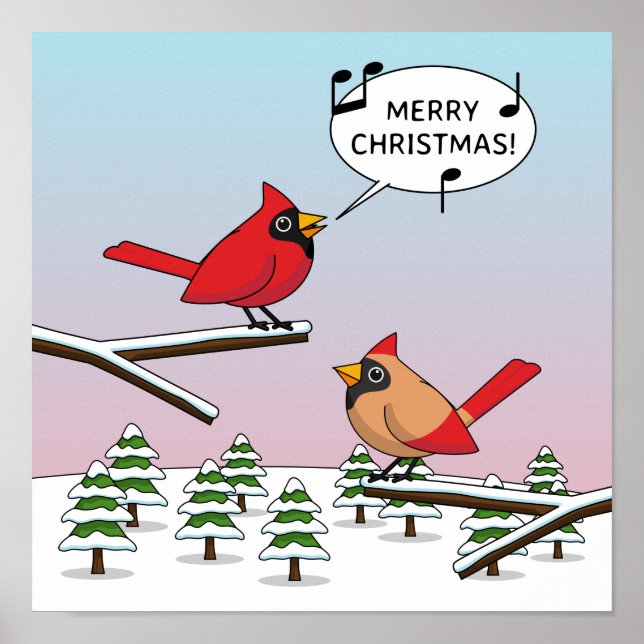 Póster Cardenal rojo curado canta Feliz Navidad (Frente)