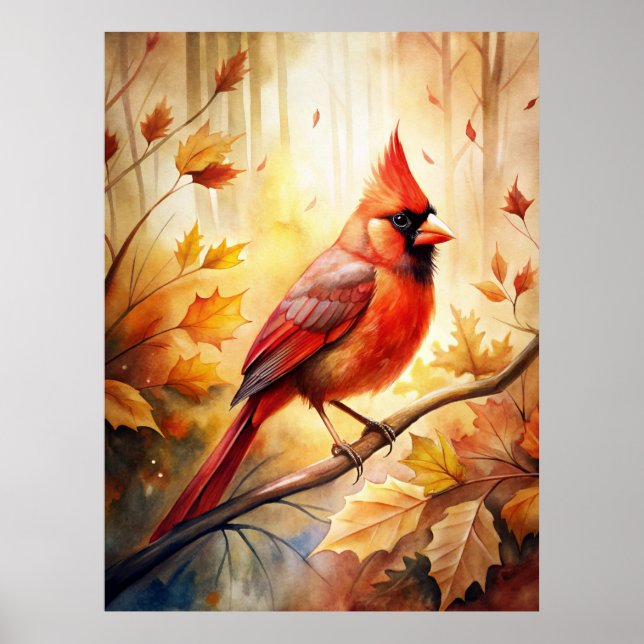 Póster Cardenal rojo en otoño (Frente)