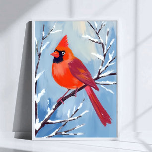 Póster Cardenal Rojo   Fiesta de Acuarela de Invierno