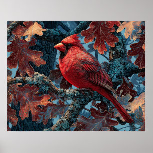 Póster Cardenal Rojo Posado en Rama