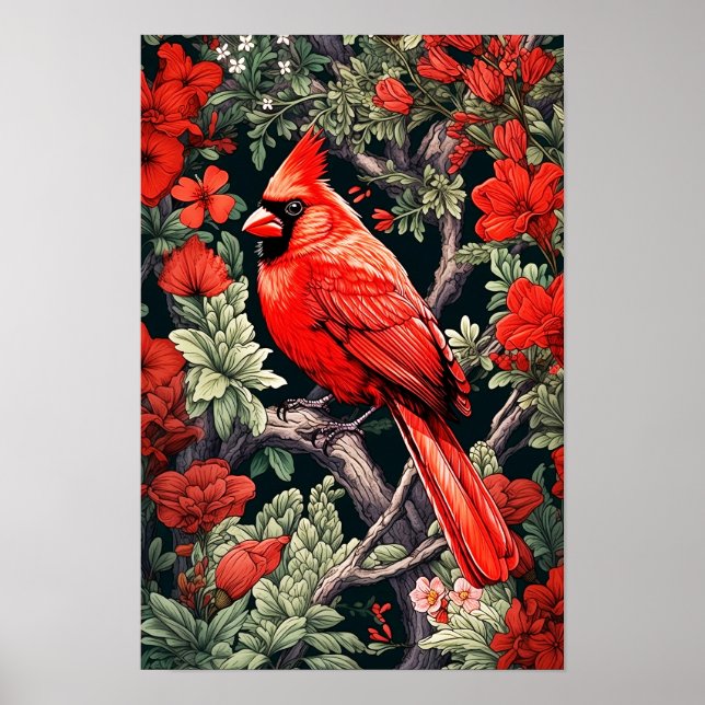 Póster Cardenal rojo, Poster de pared, Ilustracion de art (Frente)