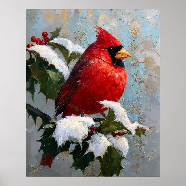 Póster Cardenal Rojo sobre Acebo Nevado (Frente)