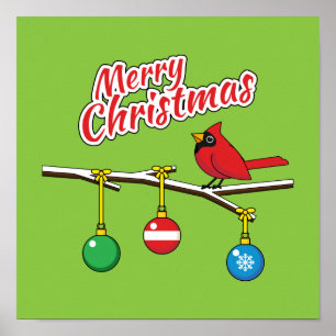Póster Cardenal Rojo sobre la rama desnuda de los Navidad