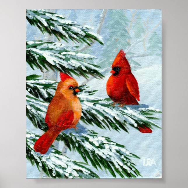 Póster Cardenales Aves de Invierno Paisaje Snowy Creation (Frente)