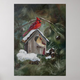 Póster Cardenales en el Birdhouse Nevado
