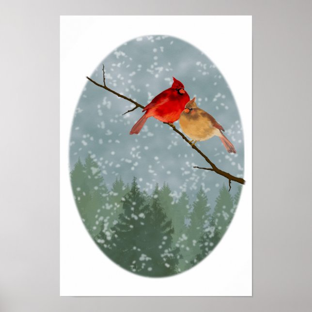 Póster Cardenales en invierno (Frente)