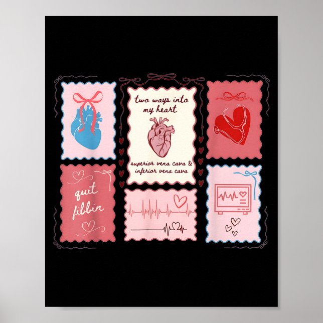 Póster Cardiac Nurse Scalloped Stamp Heart Anatomy Coquet (Frente)