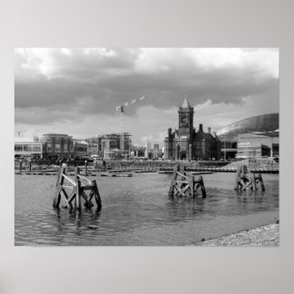 Póster Cardiff Bay, Cardiff, Gales - Blanco y negro