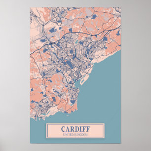 Póster Cardiff Reino Unido Mapa de la ciudad ventosa Viaj