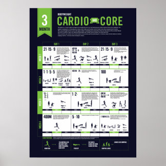 Póster Cardio de peso corporal de 3 meses + Poster de núc