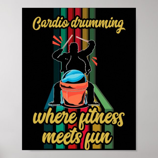 Póster Cardio Drumming Gym Exercise Funny Fitness Cl W  (Frente)