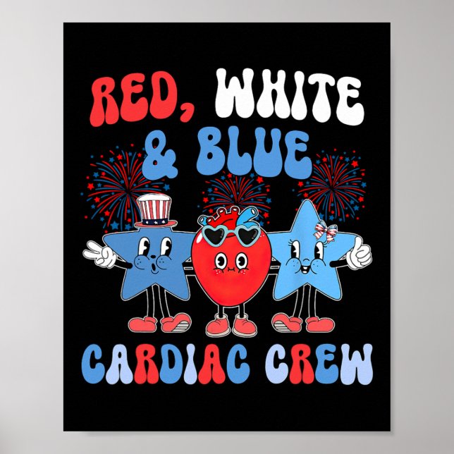 Póster Cardiología Cath Lab 4t de la tripulación azul roj (Frente)