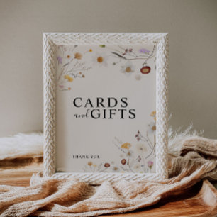 Póster Cards and Gifts Boho Wildflower Wedding Sign 
