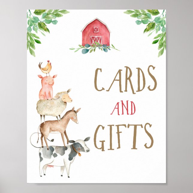 Póster Cards and Gifts Farm Animals Barnyard Boy Birthday (Frente)