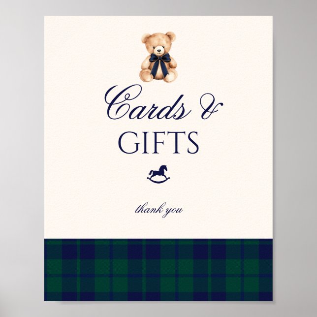 Póster Cards and gifts Preppy Teddy Bear Plaid (Frente)