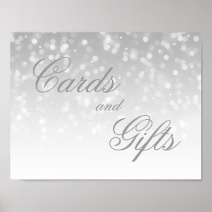 Póster Cards And Gifts Wedding Sign Silver Bokeh Lights