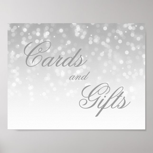 Póster Cards And Gifts Wedding Sign Silver Bokeh Lights (Frente)