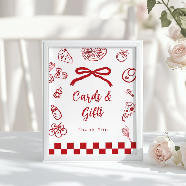 Póster Cards and gifts Whimsical Bow Pizza Baby Shower (Subido por el creador)