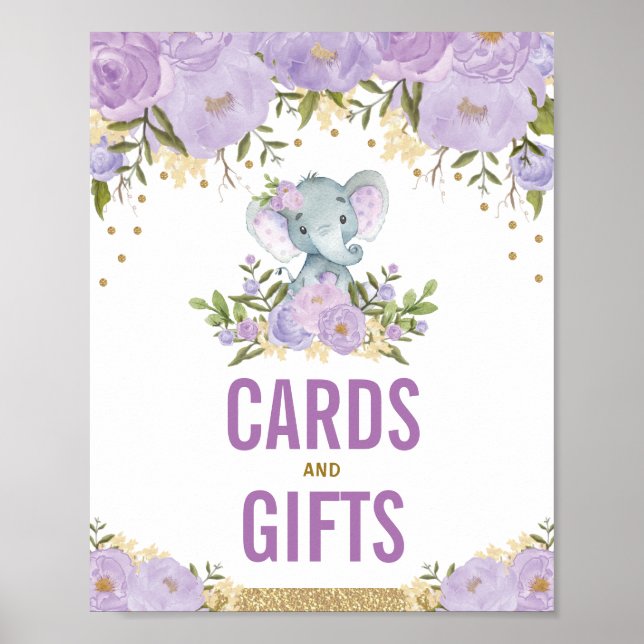 Póster Cards & Gifts Jungle Elephant Purple Gold Elephant (Frente)