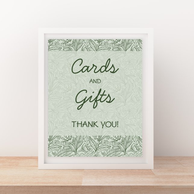Póster Cards & Gifts Sage Green Floral Handwritten Font (Cards & Gifts Sage Green Floral Handwritten Font Poster)