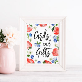 Póster Cards Strawberry Blueberry Baby Shower Rótulo