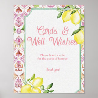 Póster Cards & Well Wishes Sign Pink Yellow Lemon Shower