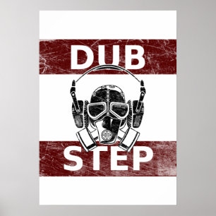 Póster Careta antigás de Dubstep y auriculares