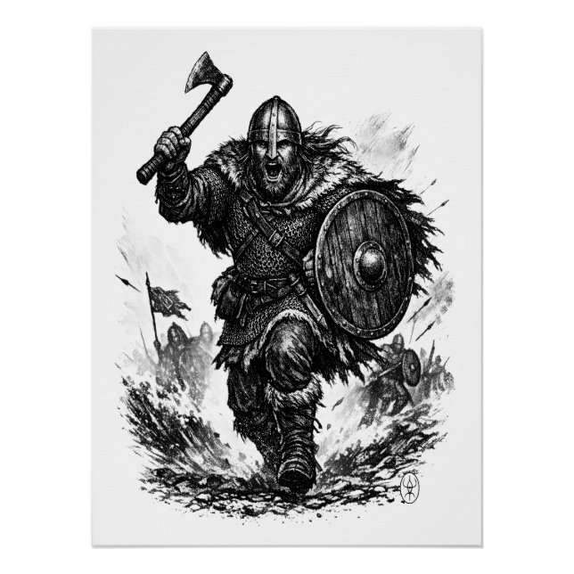 Póster Carga de Guerrero Vikingo - Batalla de Tinta (Anverso)