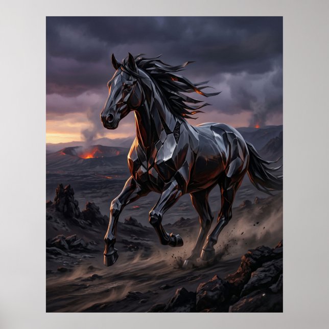 Póster Carga de tormenta de caballo de obsidiana (Frente)