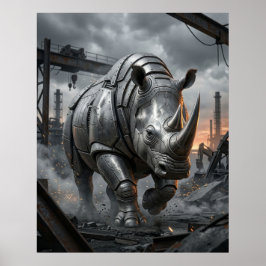 Póster Carga del Rinoceronte de Acero