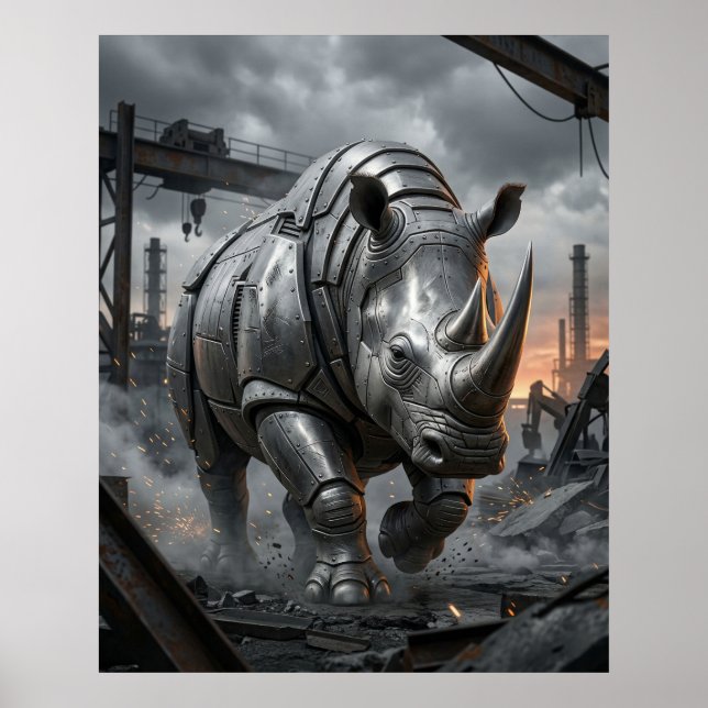 Póster Carga del Rinoceronte de Acero (Frente)