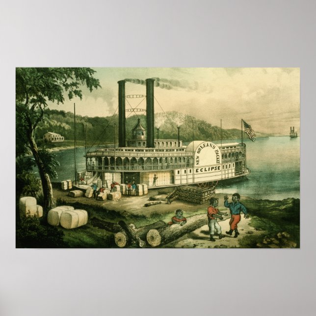 Póster Cargando algodón en el Mississippi, 1870 (Frente)